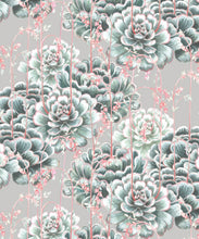 Load image into Gallery viewer, Succulents Wallpaper Sage • Cactus Wallpaper • Desert Wallpaper Swatch on grey background