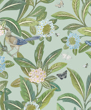 Load image into Gallery viewer, Summer Garden Wallpaper • Aqua Wallpaper • Floral Wallpaper Swatch
