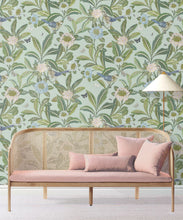 Load image into Gallery viewer, Summer Garden Wallpaper • Aqua Wallpaper • Floral Wallpaper Insitu