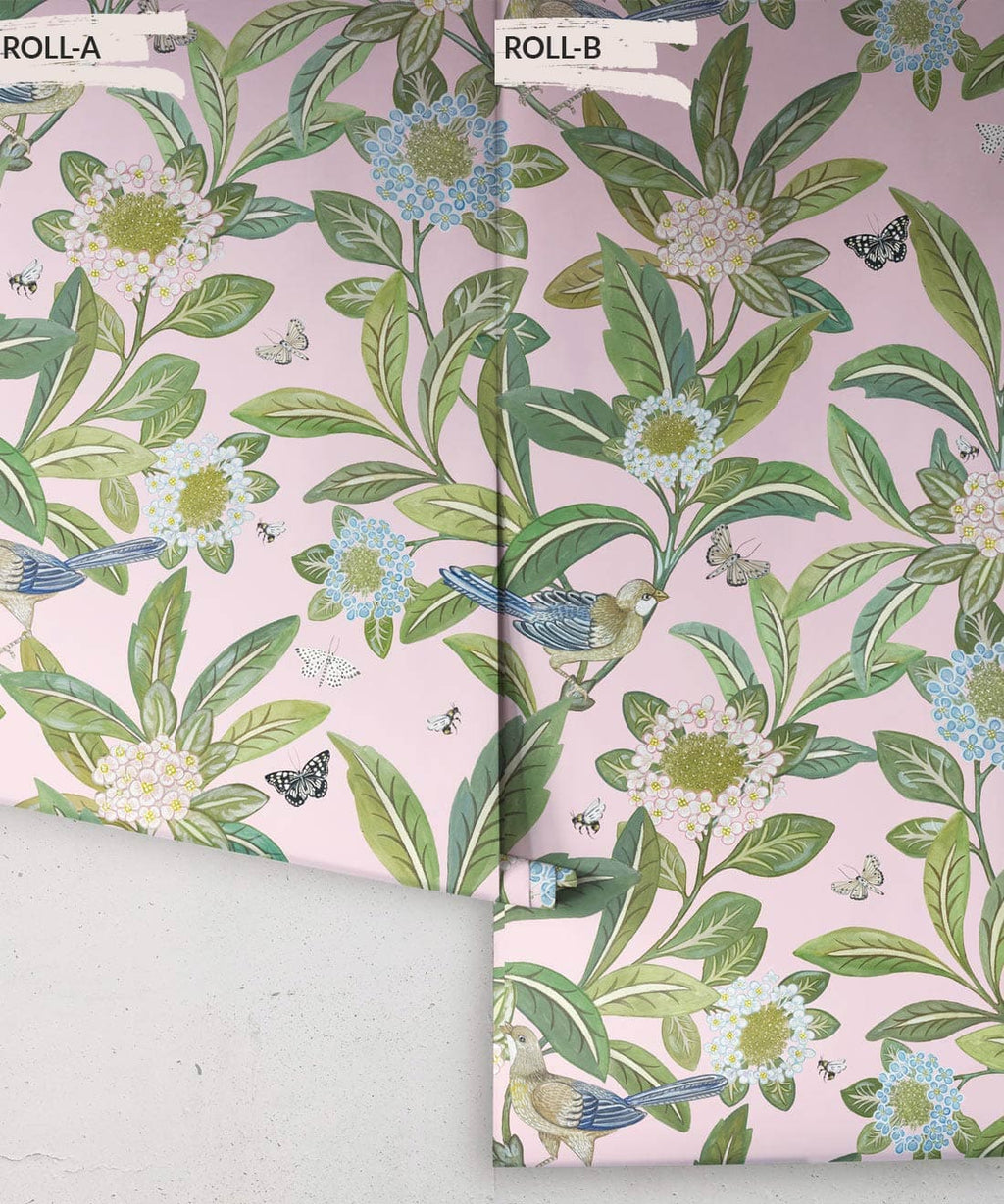 Summer Garden Wallpaper • Pink Wallpaper • Floral Wallpaper Roll
