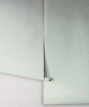 Load image into Gallery viewer, Trellis Wallpaper • Geometric Wallpaper • Mint Green Wallpaper • Rolls