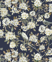 Load image into Gallery viewer, Victoria Wallpaper • Floral Wallpaper • Navy Wallpaper • Swatch
