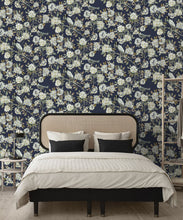 Load image into Gallery viewer, Victoria Wallpaper • Floral Wallpaper • Navy Wallpaper • Insitu