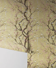 Load image into Gallery viewer, Plum Blossom in Silver is a Japanese floral wallpaper