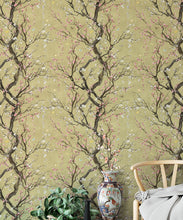 Load image into Gallery viewer, Plum Blossom in Silver is a Japanese floral wallpaper