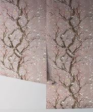 Load image into Gallery viewer, Plum Blossom in Silver is a Japanese floral wallpaper