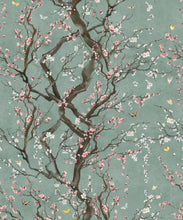 Load image into Gallery viewer, Plum Blossom in Silver is a Japanese floral wallpaper