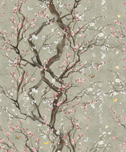 Load image into Gallery viewer, Plum Blossom in Silver is a Japanese floral wallpaper