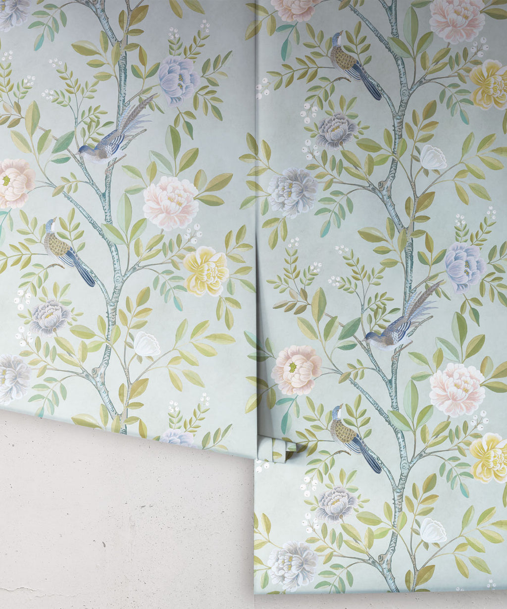 Chinoiserie Wallpaper • Floral Wallpaper • Bird Wallpaper • Magnolia • Aqua • Rolls