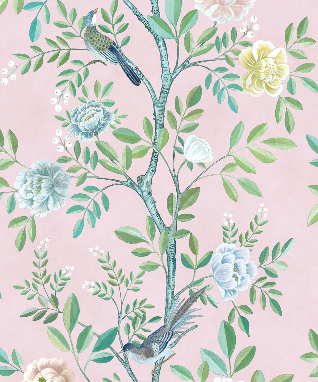 Chinoiserie Wallpaper • Floral Wallpaper • Bird Wallpaper • Magnolia • Blush • Swatch