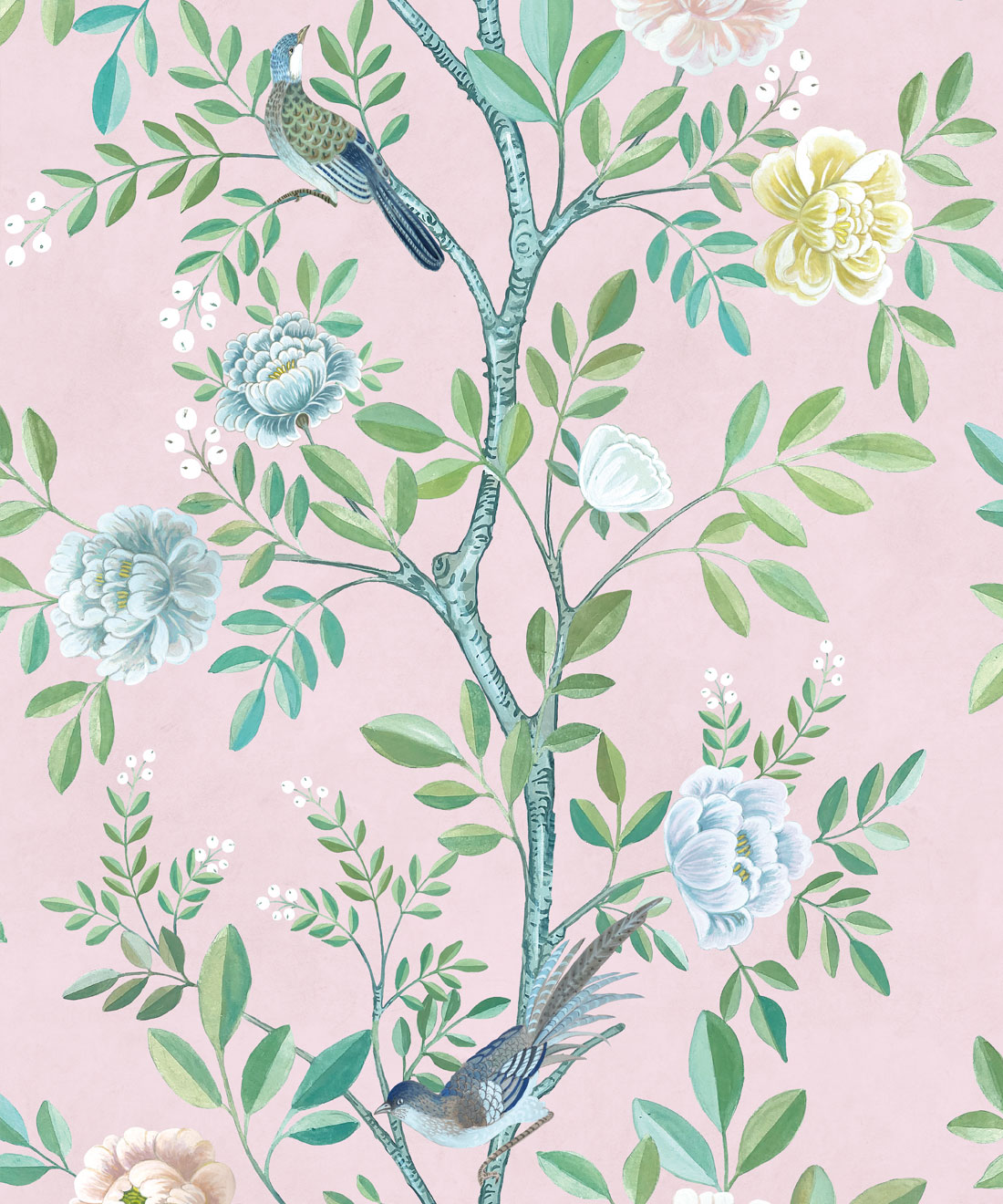 Chinoiserie Wallpaper • Floral Wallpaper • Bird Wallpaper • Magnolia • Blush • Swatch