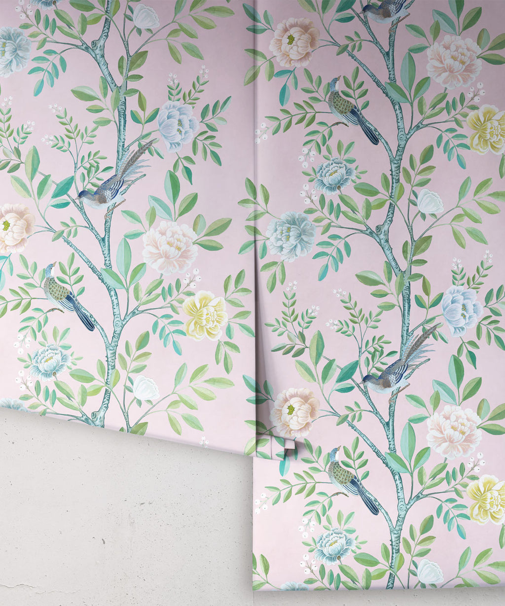 Chinoiserie Wallpaper • Floral Wallpaper • Bird Wallpaper • Magnolia • Blush • Rolls