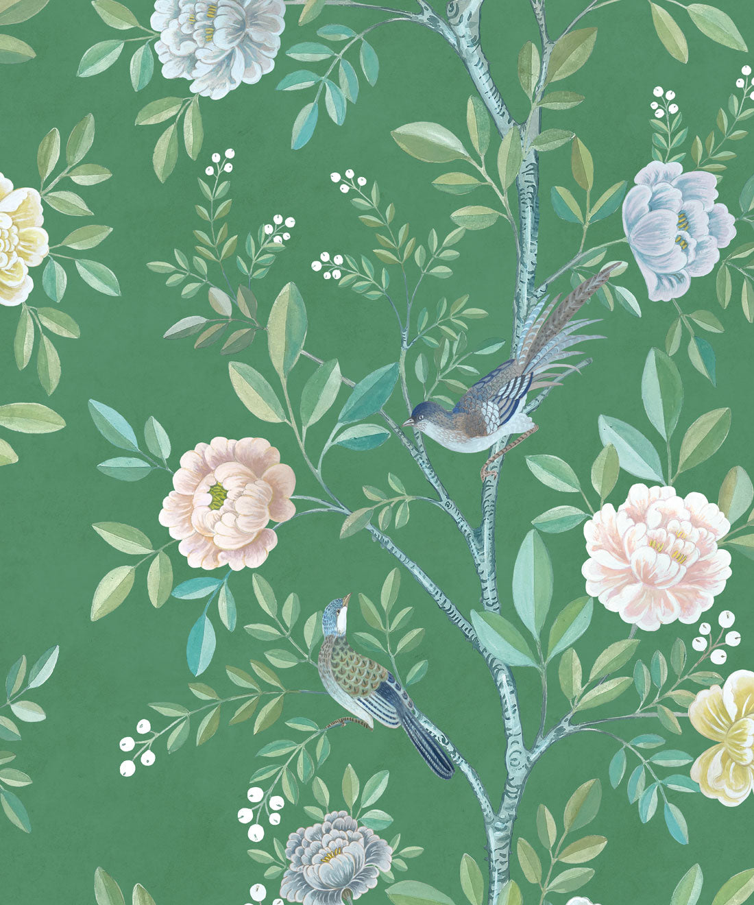 Chinoiserie Wallpaper • Floral Wallpaper • Bird Wallpaper • Magnolia • Forest Green • Swatch
