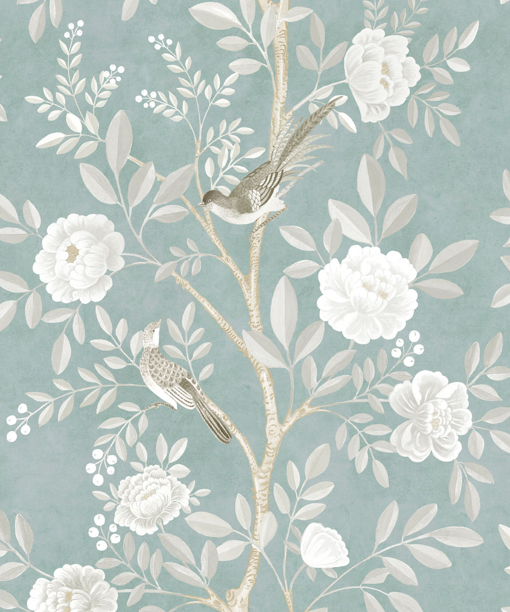 Chinoiserie Wallpaper • Floral Wallpaper • Bird Wallpaper • Magnolia • Milk Green • Swatch
