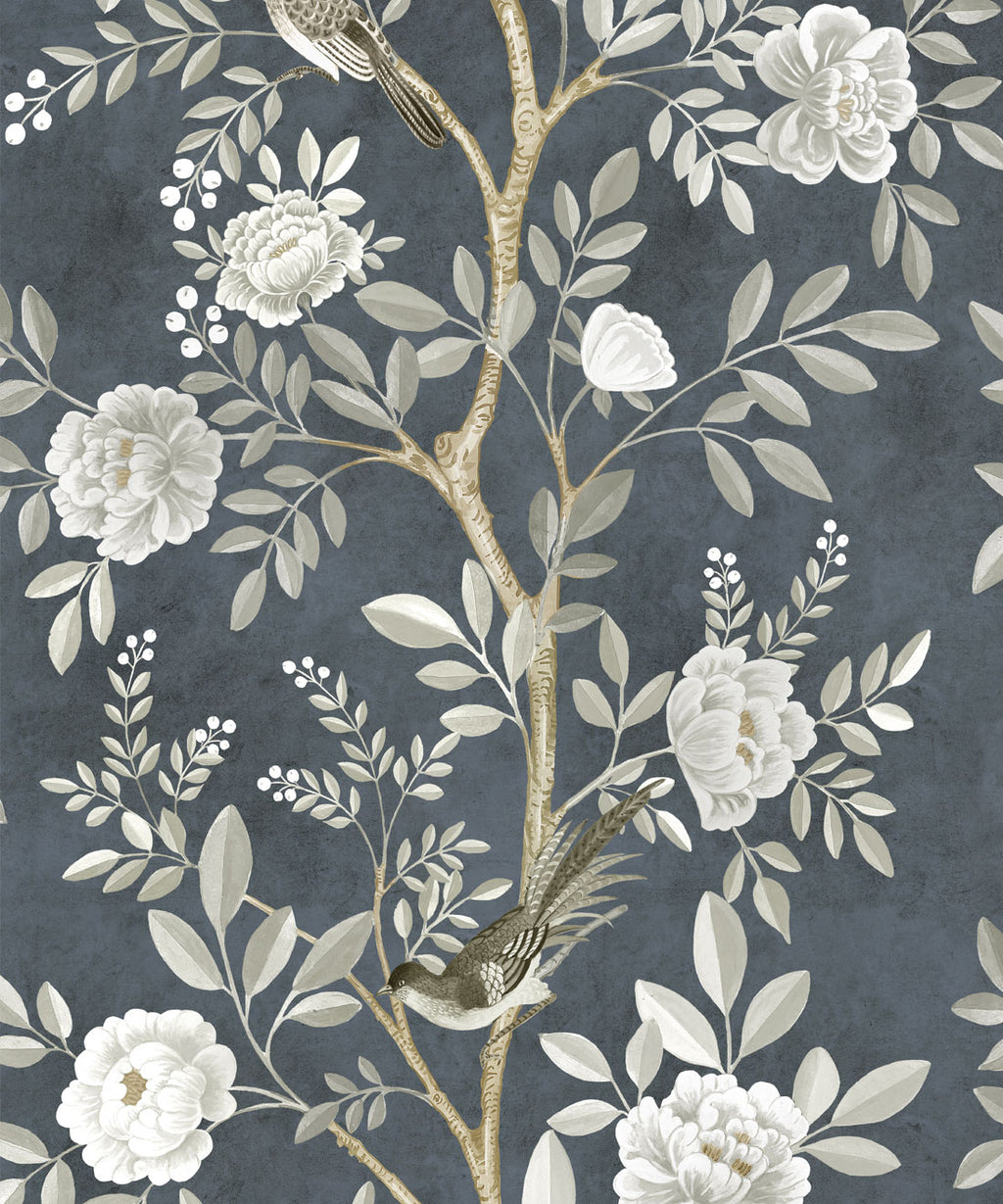 Chinoiserie Wallpaper • Floral Wallpaper • Bird Wallpaper • Magnolia • Navy • Swatch