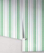 Load image into Gallery viewer, Coquille Wallpaper • Stripe and Scallop Wallpaper • Forest Green • Rolls