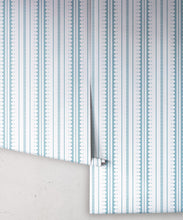 Load image into Gallery viewer, La Grand Coquille • Stripe and Scallop Wallpaper • Powder Blue • Rolls