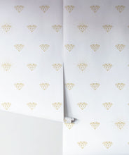 Load image into Gallery viewer, Gold Diamonds Wallpaper in white