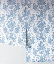 Load image into Gallery viewer, Imperial Wallpaper Dusk Blue is a classic damask wallpaper