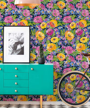 Load image into Gallery viewer, Peony Poppies Wallpaper • Colorful Floral Wallpaper • Insitu