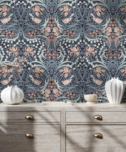 Load image into Gallery viewer, Bellbirds &amp; Iris Wallpaper • Black Hydrangea • Insitu
