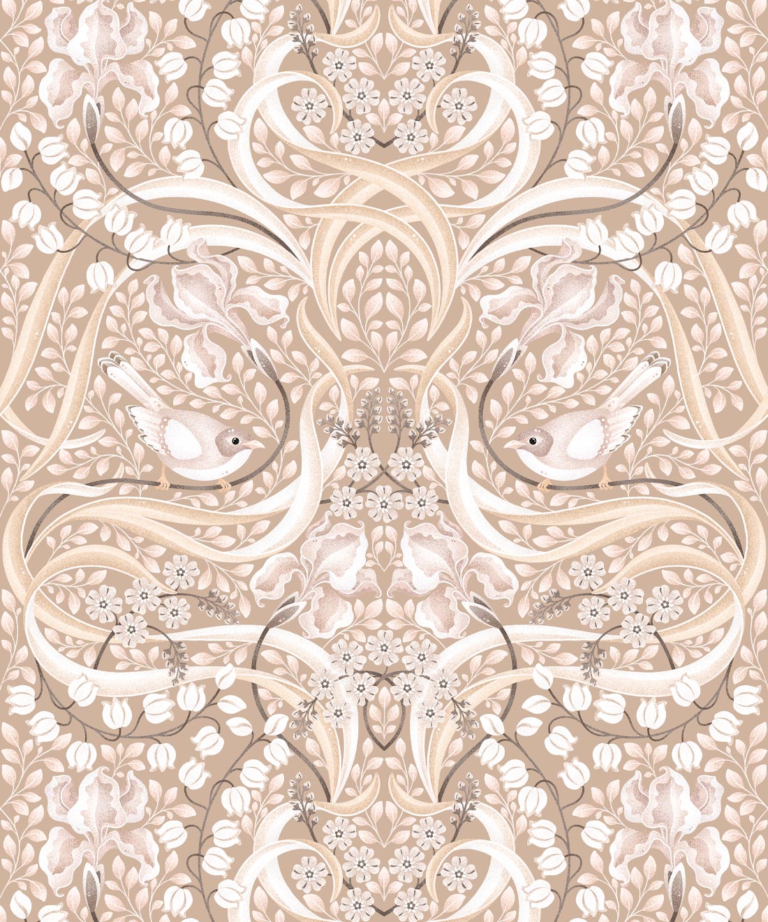 Bellbirds & Iris Wallpaper • Caffe Latte • Swatch