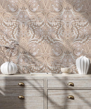 Load image into Gallery viewer, Bellbirds &amp; Iris Wallpaper • Caffe Latte • Insitu