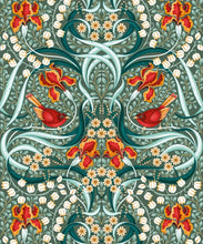 Load image into Gallery viewer, Bellbirds &amp; Iris Wallpaper • Emerald • Swatch