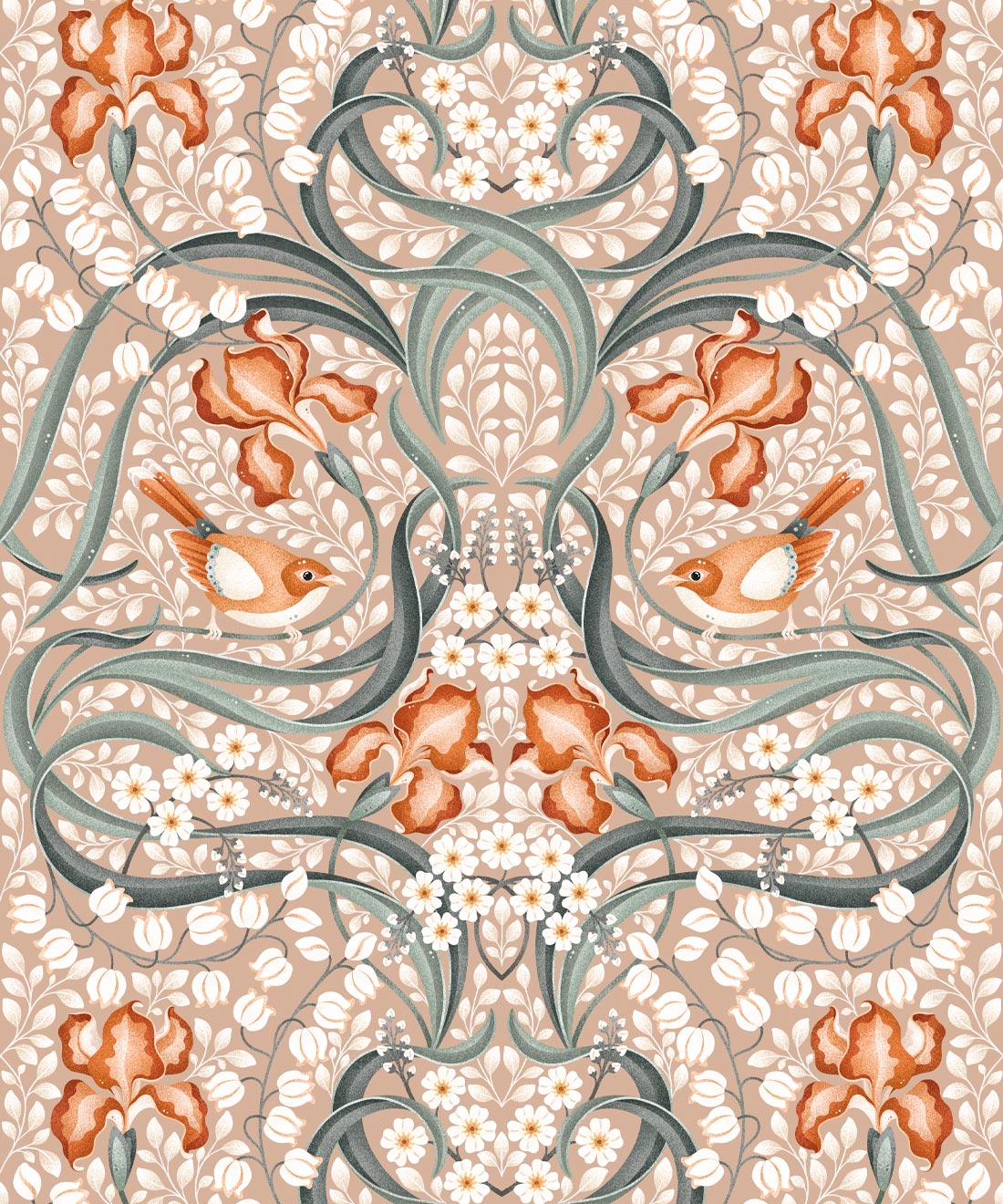 Bellbirds & Iris Wallpaper • Pistachio • Swatch