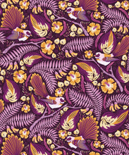 Load image into Gallery viewer, Faintails Wallpaper • New Zealand • Bird Wallpaper • Kowhai Tree • Kowhai Flowers • Purple Wallpaper •Swatch