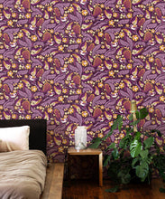 Load image into Gallery viewer, Faintails Wallpaper • New Zealand • Bird Wallpaper • Kowhai Tree • Kowhai Flowers • Purple Wallpaper • Insitu