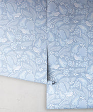 Load image into Gallery viewer, Faintails Wallpaper • New Zealand • Bird Wallpaper • Kowhai Tree • Kowhai Flowers • Light Blue Wallpaper • Ice Colorway • Wallpaper Drops