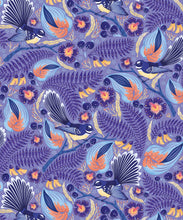 Load image into Gallery viewer, Faintails Wallpaper • New Zealand • Bird Wallpaper • Kowhai Tree • Kowhai Flowers • Blue Purple Wallpaper • Original Colorway