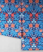 Load image into Gallery viewer, Figs &amp; Strawberries Wallpaper • Botanical Fruit Wallpaper • Blue &amp; Orange • Roll