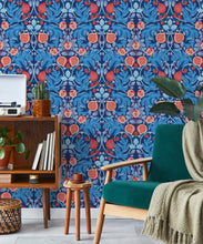 Load image into Gallery viewer, Figs &amp; Strawberries Wallpaper • Botanical Fruit Wallpaper • Blue &amp; Orange • Insitu