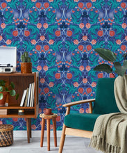 Load image into Gallery viewer, Figs &amp; Strawberries Wallpaper • Botanical Fruit Wallpaper • Medium Blue • Insitu