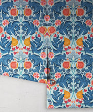 Load image into Gallery viewer, Figs &amp; Strawberries Wallpaper • Botanical Fruit Wallpaper • Powder Blue &amp; Ochre • Roll