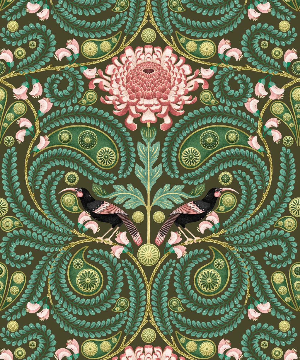 Huia & Chrysanthemum Wallpaper