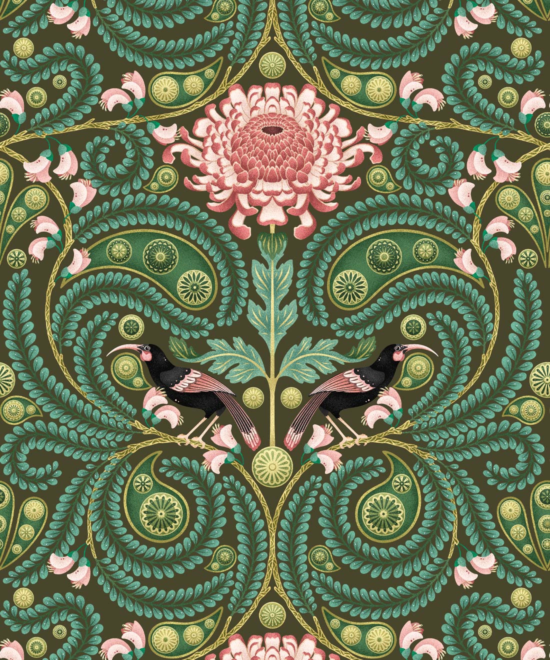 Huia & Chrysanthemum Wallpaper