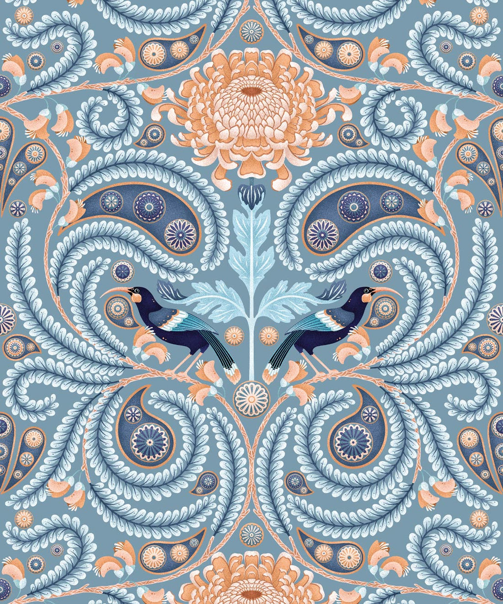 Huia & Chrysanthemum Wallpaper