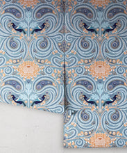 Load image into Gallery viewer, Huai &amp; Chrysanthemums Wallpaper • Slate Blue • Rolls