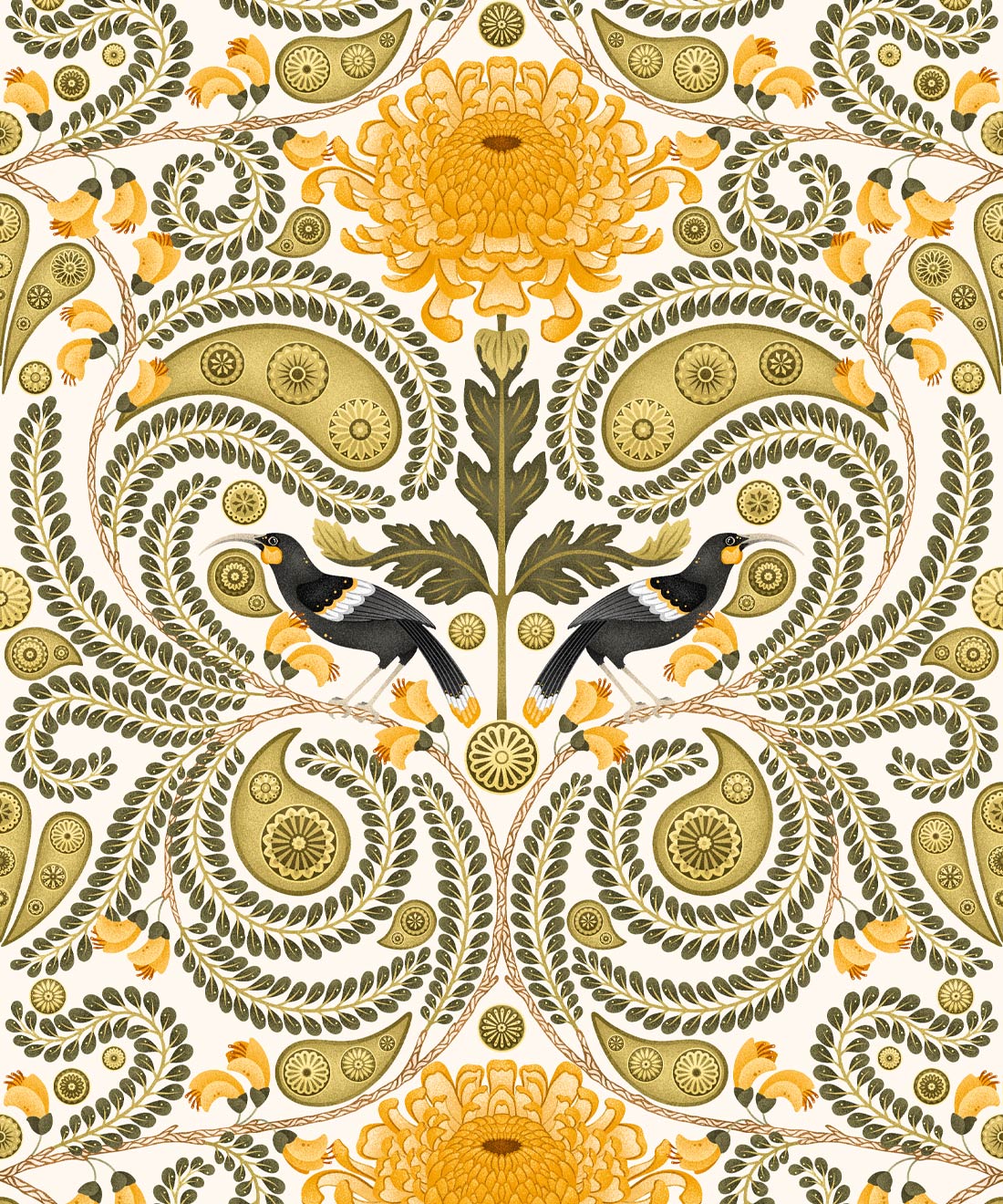 Huia & Chrysanthemum Wallpaper
