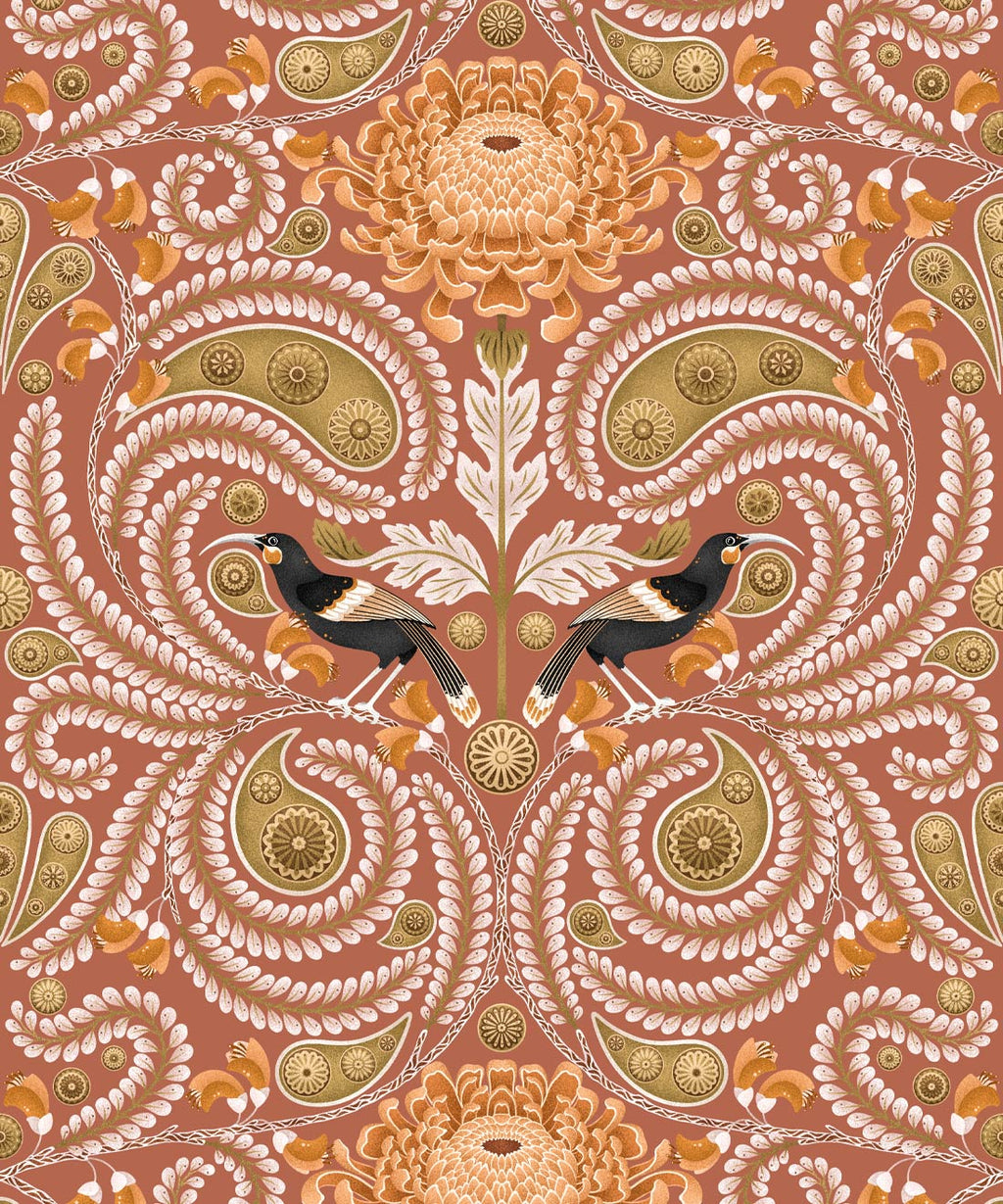 Huia & Chrysanthemum Wallpaper