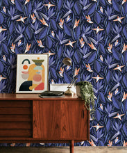Load image into Gallery viewer, Hummingbird Wallpaper • Birds Of Paradise Flower • Bird Wallpaper • Blue Wallpaper Insitu