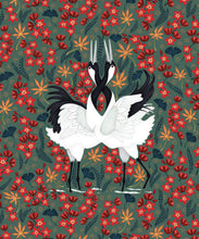 Load image into Gallery viewer, Japanese Cranes Wallpaper • Bird Wallpaper • Red and Green Wallpaper