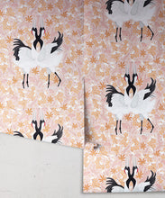 Load image into Gallery viewer, Japanese Cranes Wallpaper • Bird Wallpaper • Pink Wallpaper Drops