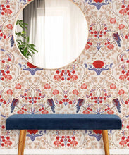 Load image into Gallery viewer, Turtle Doves Wallpaper • Bold Colorful Bird Wallpaper • Creme • Insitu