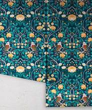 Load image into Gallery viewer, Turtle Doves Wallpaper • Bold Colorful Bird Wallpaper • Emerald • Rolls