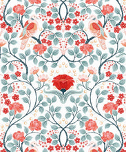 Load image into Gallery viewer, Turtle Doves Wallpaper • Bold Colorful Bird Wallpaper • Peppermint • Swatch