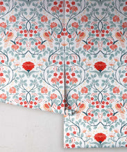 Load image into Gallery viewer, Turtle Doves Wallpaper • Bold Colorful Bird Wallpaper • Peppermint • Rolls
